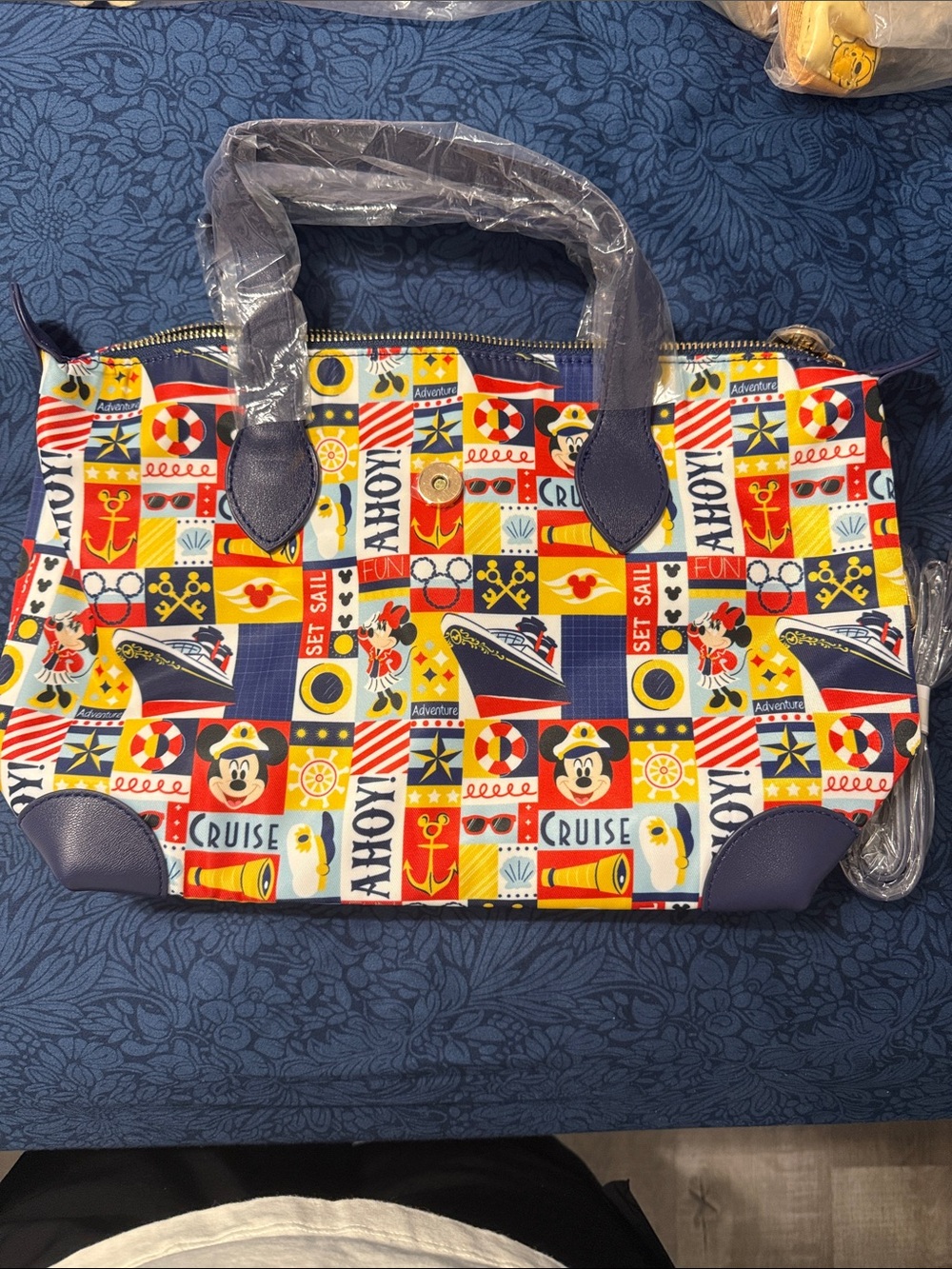 Ahoy Navy Multi-Color Nautical Cruise Tote Bag
